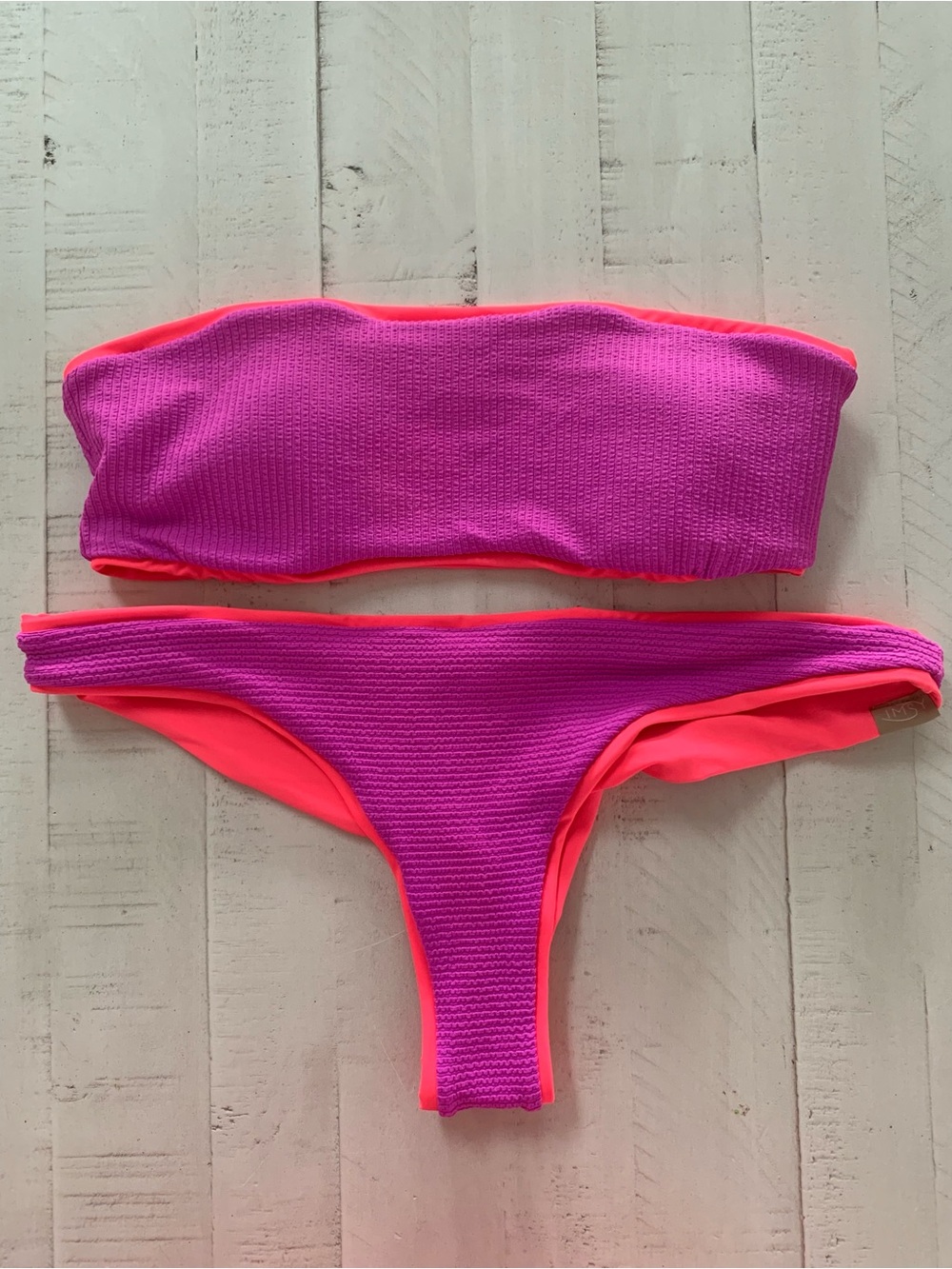 IMSY Swimwear Purple and Neon Pink Textured Bandeau Bikini